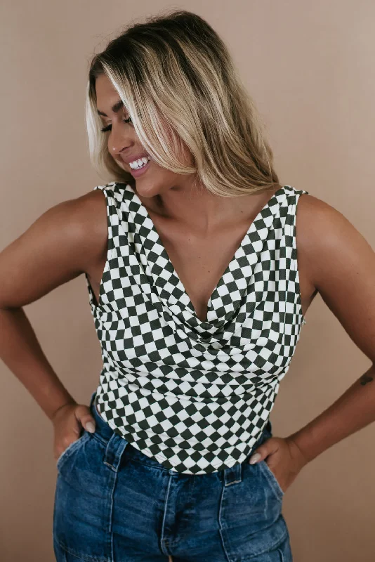 Feminine fashion to express your unique style   Checking Out Checkered Crop, Olive