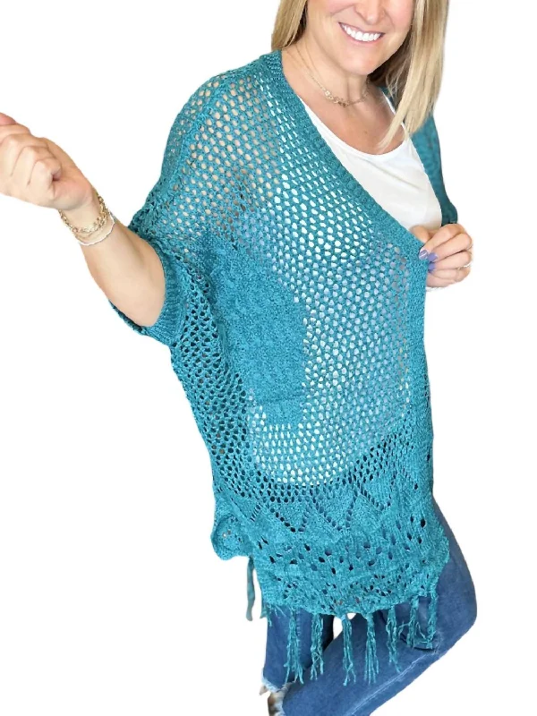 Feminine fashion to express your unique style   Amanda Crocheted Cardigan In Teal