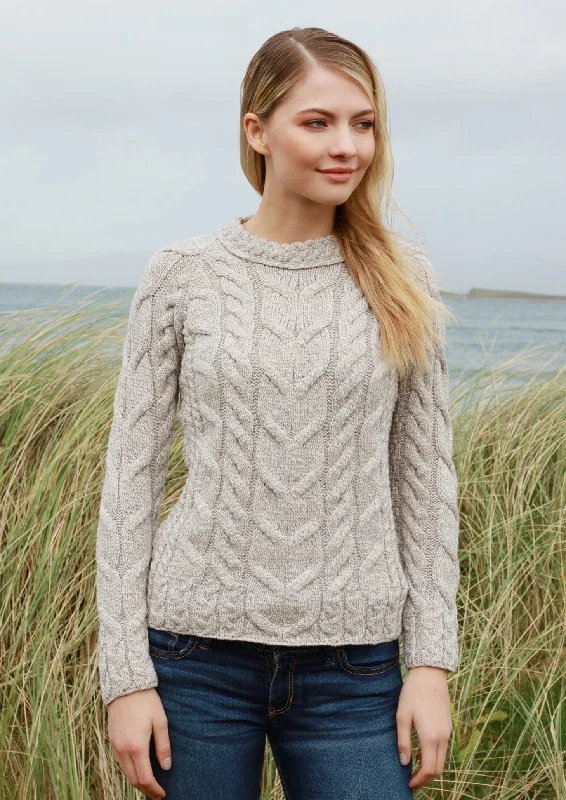 Cozy women’s clothing for the colder months Listowel Ladies Aran Cabled Sweater | Oatmeal Cozy women’s clothing for the colder months Listowel Ladies Aran Cabled Sweater | Oatmeal