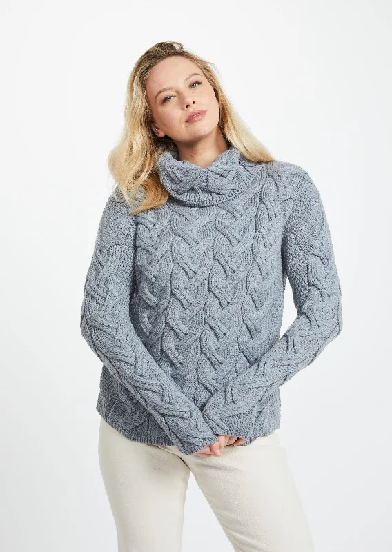 Get noticed with eye-catching women’s fashion Aran Cowl Neck Chunky Sweater | Ocean Grey Get noticed with eye-catching women’s fashion Aran Cowl Neck Chunky Sweater | Ocean Grey