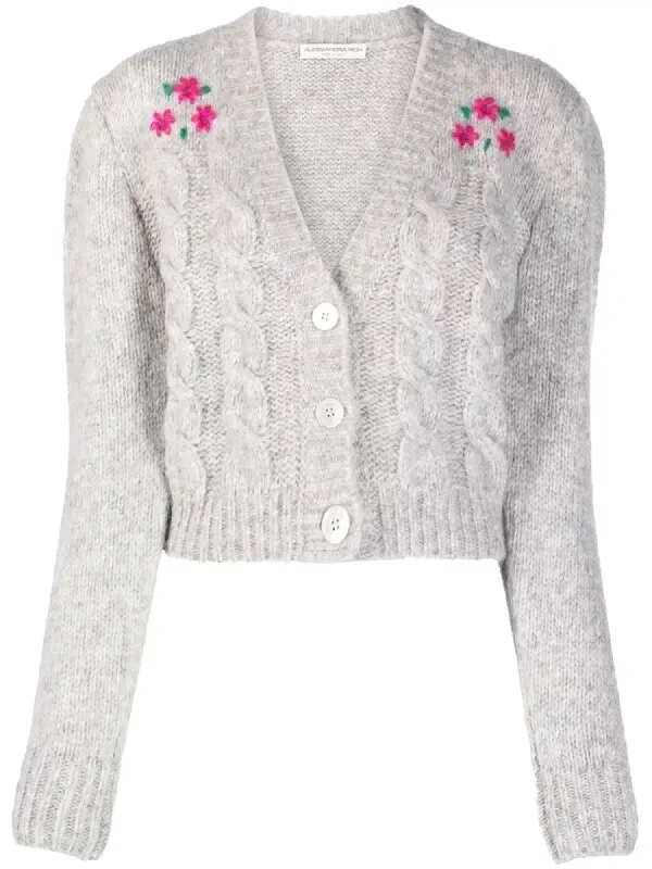A perfect wardrobe for fashionable women   Cardigan With Flowers In Light Grey