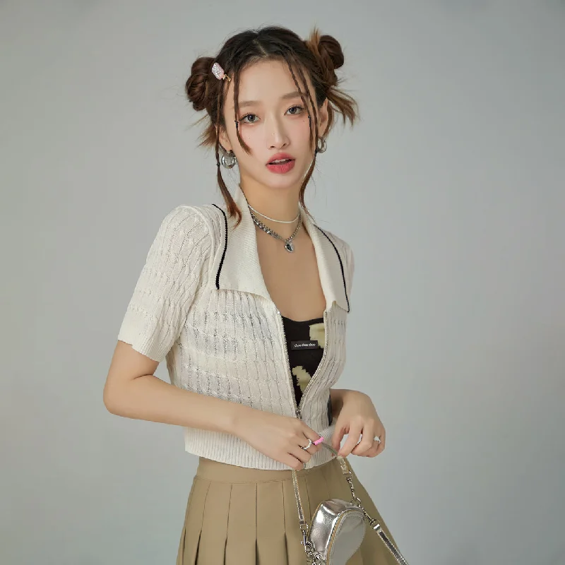 Elegant evening wear for special events   Zip-Up Cable Knit Crop Cardigan