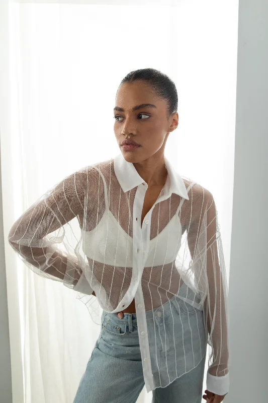 Comfortable yet fashionable women’s wear   COLLARED MESH BLOUSE
