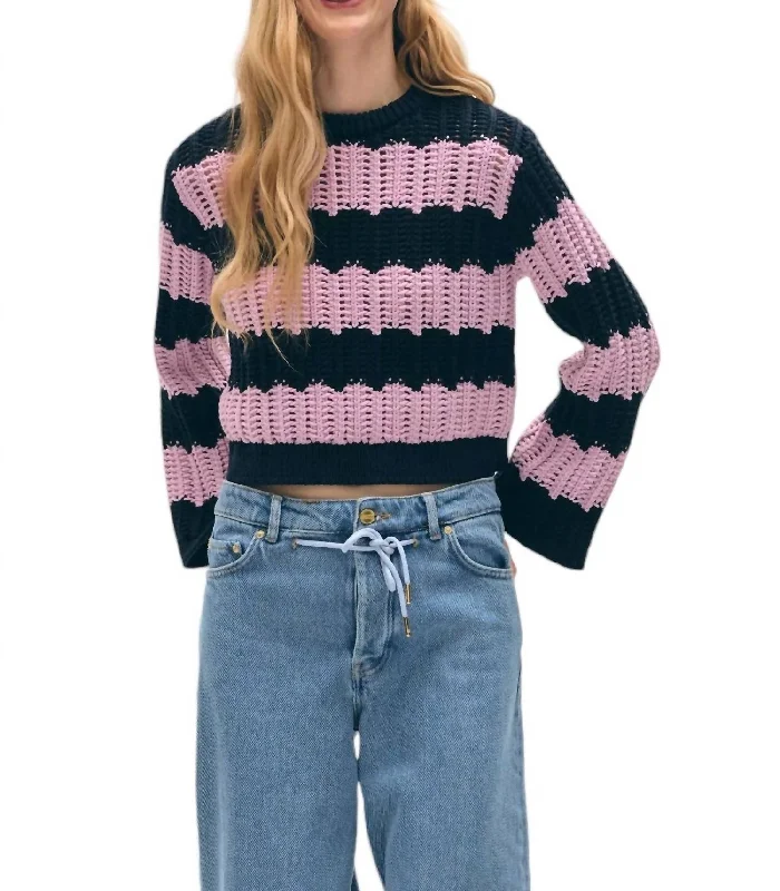 The ultimate destination for women’s clothing Cotton Rope Bell Sleeve Crewneck Sweater In Purple Combo The ultimate destination for women’s clothing Cotton Rope Bell Sleeve Crewneck Sweater In Purple Combo