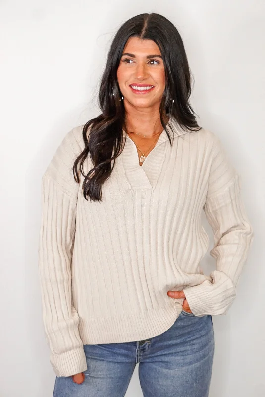 Luxurious fabrics and modern designs for women   Perfect Expectations Cream Ribbed Sweater