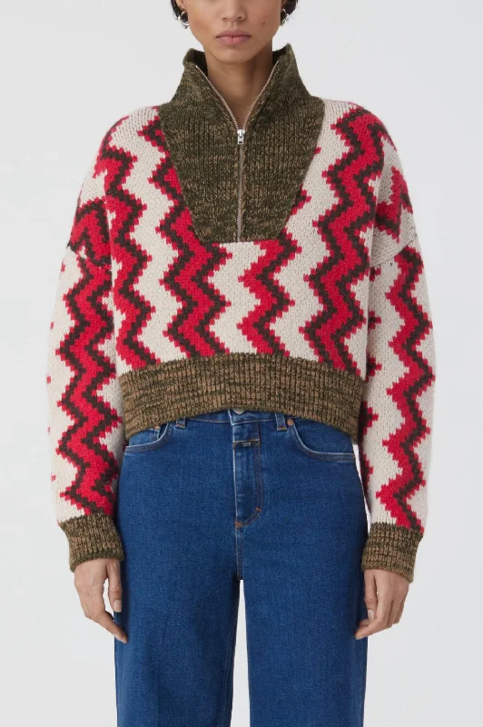 Modern fashion pieces designed for all women   Cropped Half Zip Sweater In Multi