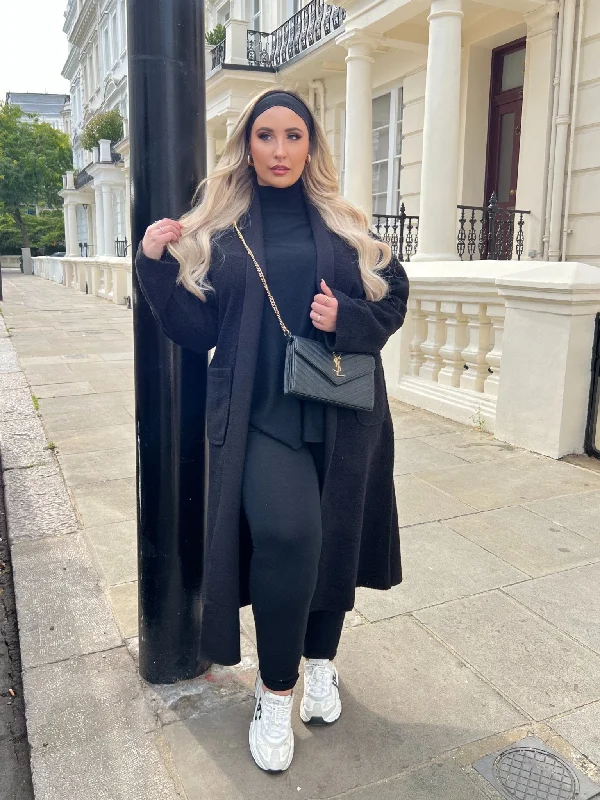 Elegant evening wear for special events   Curve Black Long Wool Effect Cardigan
