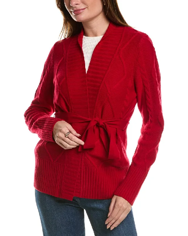 Luxurious fabrics and modern designs for women Forte Cashmere Belted Cable Wool & Cashmere-Blend Cardigan Luxurious fabrics and modern designs for women Forte Cashmere Belted Cable Wool & Cashmere-Blend Cardigan