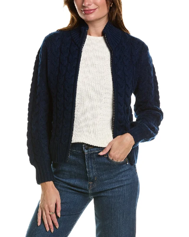 Feminine silhouettes for the modern woman Forte Cashmere Cable Zip Mock Wool & Cashmere-Blend Cardigan Feminine silhouettes for the modern woman Forte Cashmere Cable Zip Mock Wool & Cashmere-Blend Cardigan