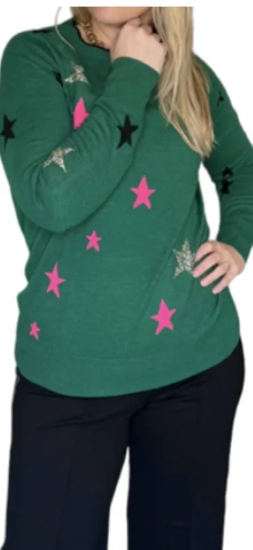 Women’s clothing that fits your personality and style Intarsia Stars Sweater In Green Women’s clothing that fits your personality and style Intarsia Stars Sweater In Green