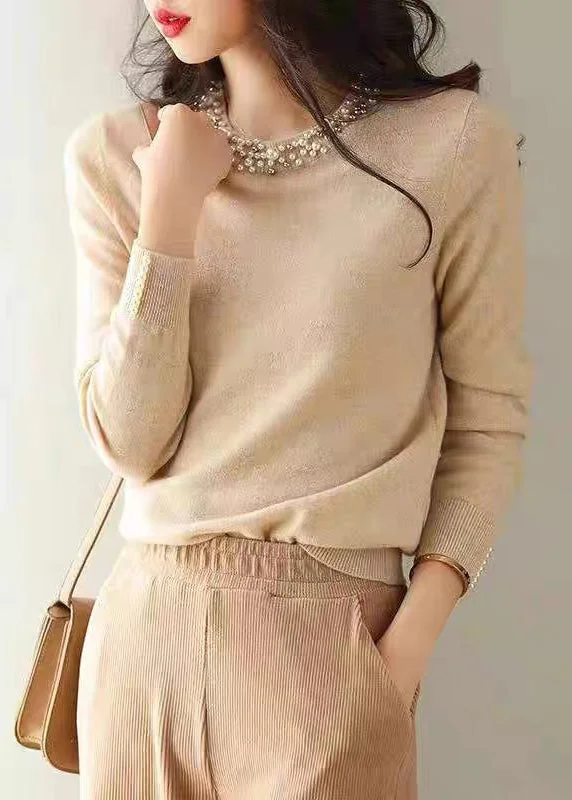 Get noticed with eye-catching women’s fashion Italian Apricot O Neck Nail Bead Warm Knit Sweaters Fall Get noticed with eye-catching women’s fashion Italian Apricot O Neck Nail Bead Warm Knit Sweaters Fall