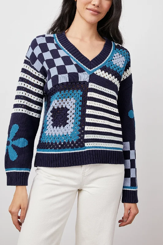 Premium quality women’s clothing at affordable prices   JONI SWEATER - BLUE PATCHWORK