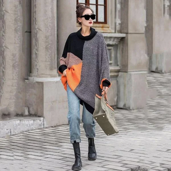 Effortlessly stylish outfits for the modern woman Knitting Splicing Women Sweater Winter The New Irregular Contrast Color O-neck Collar Pullover Loose Fashion Effortlessly stylish outfits for the modern woman Knitting Splicing Women Sweater Winter The New Irregular Contrast Color O-neck Collar Pullover Loose Fashion