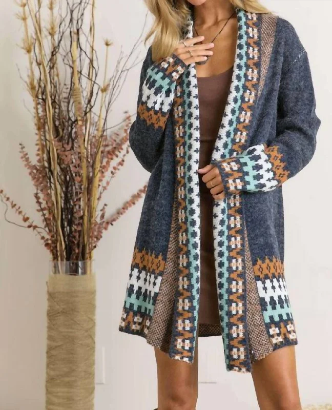 The ultimate destination for women’s clothing   Lazuli Tribal Print Cardigan In Blue