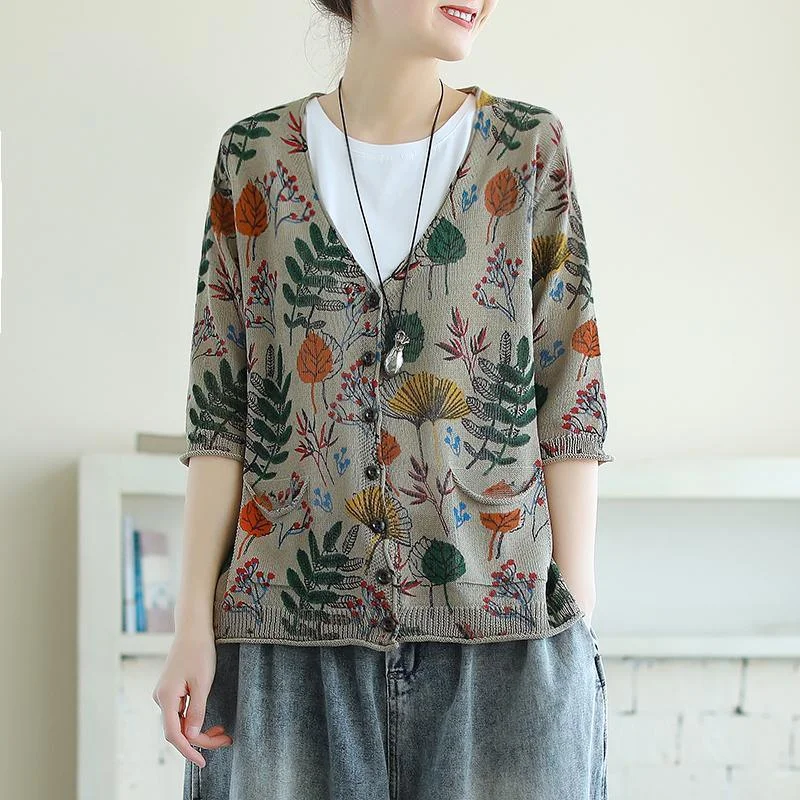 Refresh your wardrobe with trendy women’s apparel Leaf Print Sweater Half Sleeve 100% Cotton Knit Shirt Refresh your wardrobe with trendy women’s apparel Leaf Print Sweater Half Sleeve 100% Cotton Knit Shirt