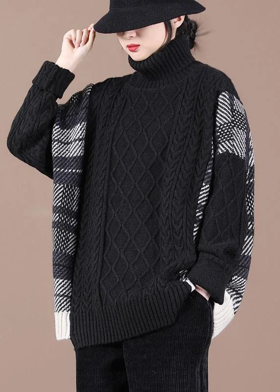Everyday essentials for a stylish wardrobe   Loose Black Patchwork Fall Knit Sweater