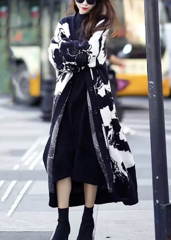 Elegant casual clothing for modern women Loose Black V Neck Button Patchwork Knit Knit Sweater Maxi Coat Fall Elegant casual clothing for modern women Loose Black V Neck Button Patchwork Knit Knit Sweater Maxi Coat Fall
