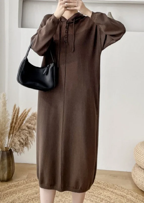 Luxurious fabrics and modern designs for women Loose Coffee Hooded thick Knit Sweater Dress Winter Luxurious fabrics and modern designs for women Loose Coffee Hooded thick Knit Sweater Dress Winter
