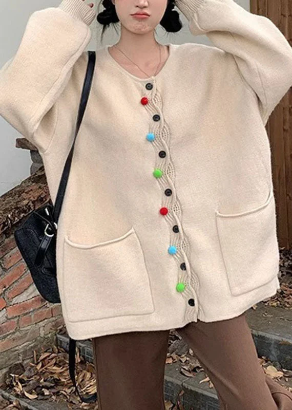 A perfect wardrobe for fashionable women Modern Apricot O-Neck Pockets Button Cotton Knit Sweater Coats Fall A perfect wardrobe for fashionable women Modern Apricot O-Neck Pockets Button Cotton Knit Sweater Coats Fall