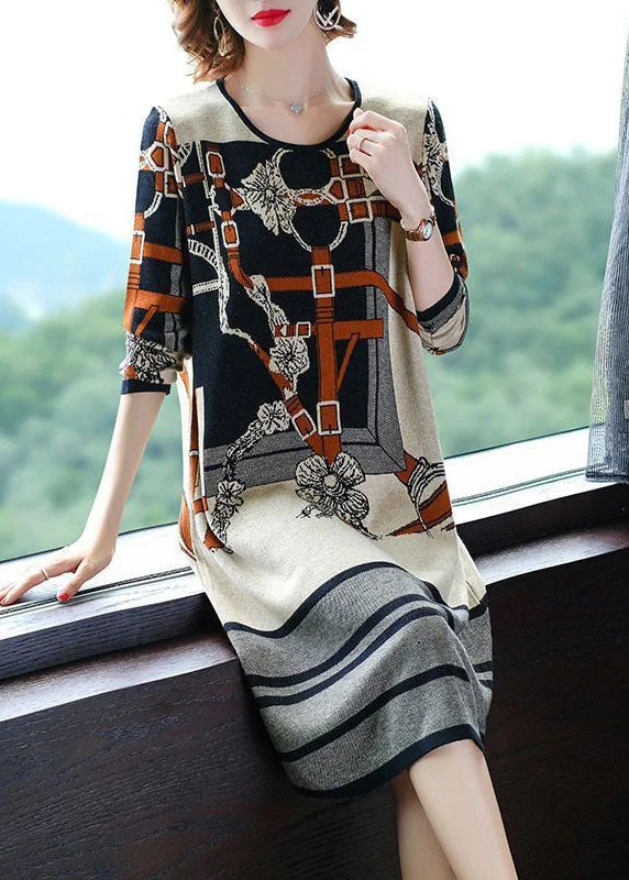 Elevate your style with fashionable women’s clothing Modern Beige O-Neck Print Knit Sweater Dress Long Sleeve Elevate your style with fashionable women’s clothing Modern Beige O-Neck Print Knit Sweater Dress Long Sleeve