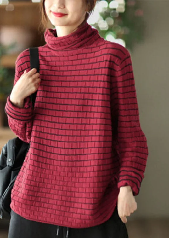 Trendsetting women’s clothing for fashion lovers Modern Red Turtle Neck Striped Knit Loose Sweaters Winter Trendsetting women’s clothing for fashion lovers Modern Red Turtle Neck Striped Knit Loose Sweaters Winter