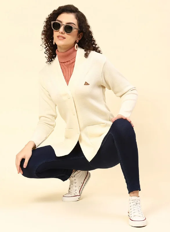 Sustainable fashion for stylish women   Women Off White Solid Pure wool Cardigan