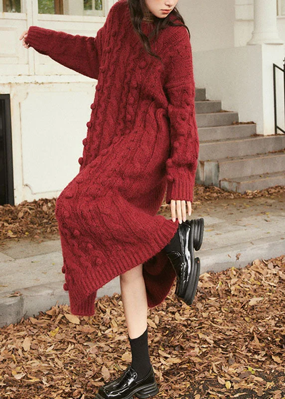 Bold and beautiful clothing for every woman Natural Purplish Red O-Neck Cable Cotton Knit Sweater Maxi Dress Long Sleeve Bold and beautiful clothing for every woman Natural Purplish Red O-Neck Cable Cotton Knit Sweater Maxi Dress Long Sleeve
