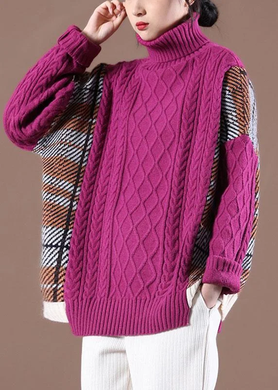 Bold fashion choices for the confident woman Natural Rose Patchwork High neck Casual Fall Knit Sweater Bold fashion choices for the confident woman Natural Rose Patchwork High neck Casual Fall Knit Sweater