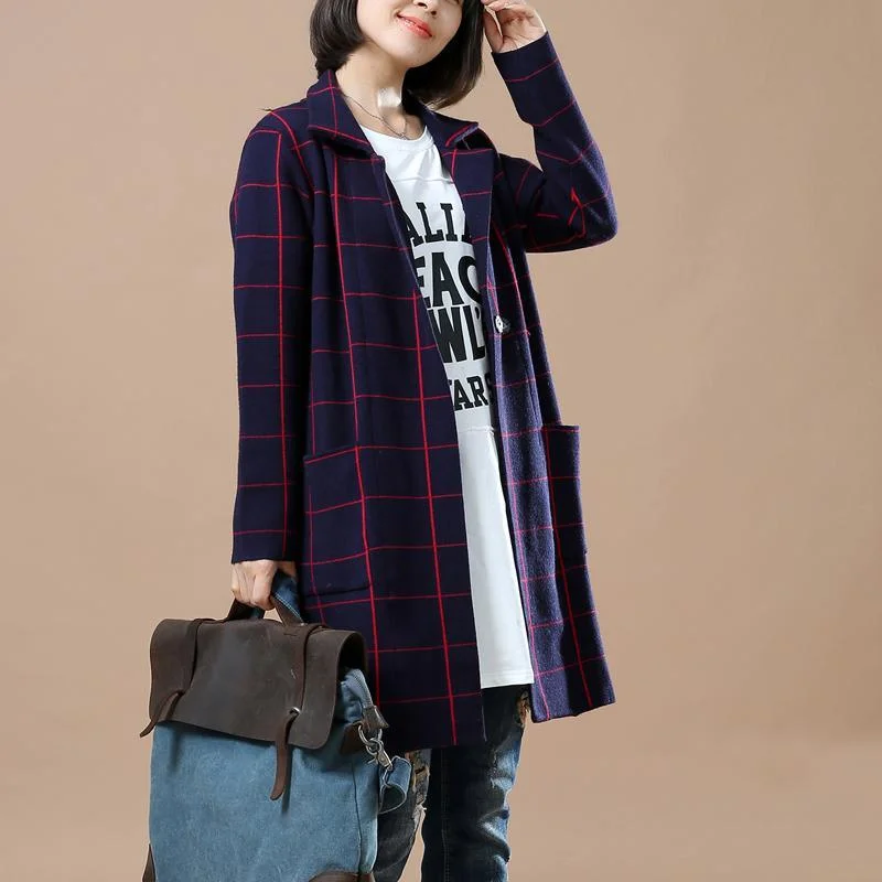Step up your style with trendy women’s clothing Navy plaid knit jackets women sweater coats Step up your style with trendy women’s clothing Navy plaid knit jackets women sweater coats