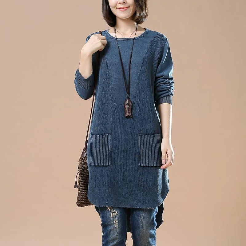 Fashion-forward women’s clothing on a budget New blue pocket causal sweaters oversized knit blouse Fashion-forward women’s clothing on a budget New blue pocket causal sweaters oversized knit blouse