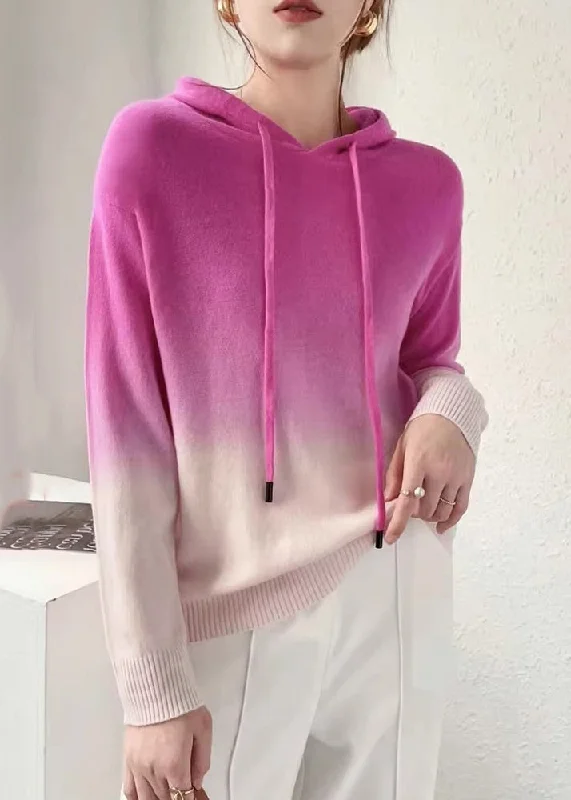 Elegant and comfortable women’s fashion wear New Rose Gradient Color Hooded Patchwork Wool Knit Sweaters Fall Elegant and comfortable women’s fashion wear New Rose Gradient Color Hooded Patchwork Wool Knit Sweaters Fall