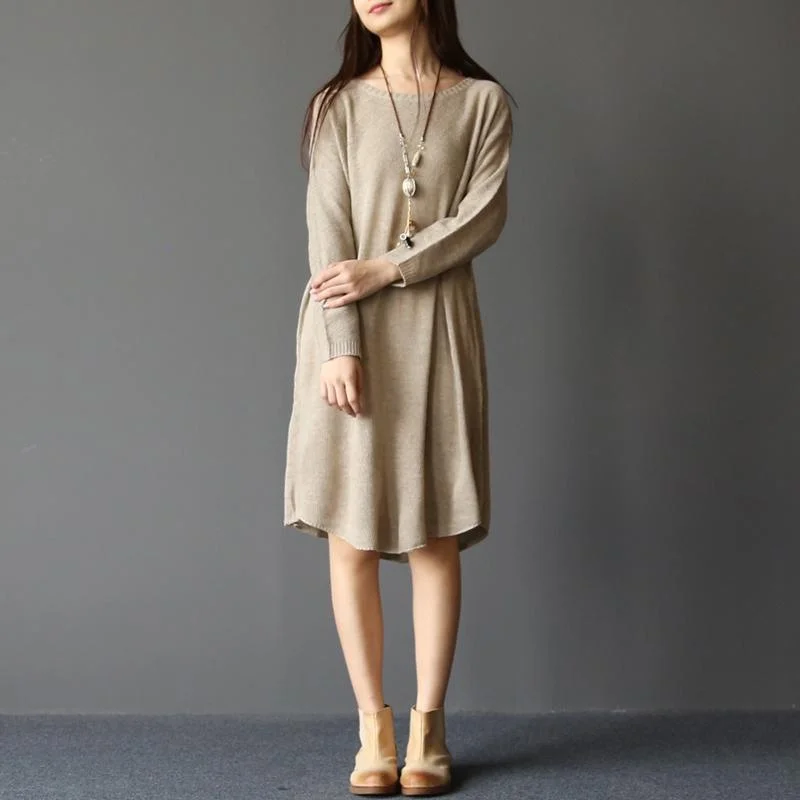Versatile fashion for every type of woman Nude elegant woolen women sweaters oversize knit dresses Versatile fashion for every type of woman Nude elegant woolen women sweaters oversize knit dresses