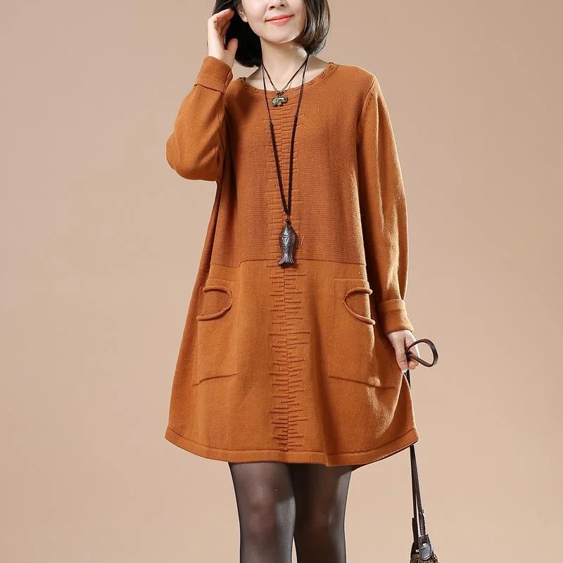 Effortlessly chic outfits for the modern woman Orange split pockets sweaters plus size knit dresses Effortlessly chic outfits for the modern woman Orange split pockets sweaters plus size knit dresses