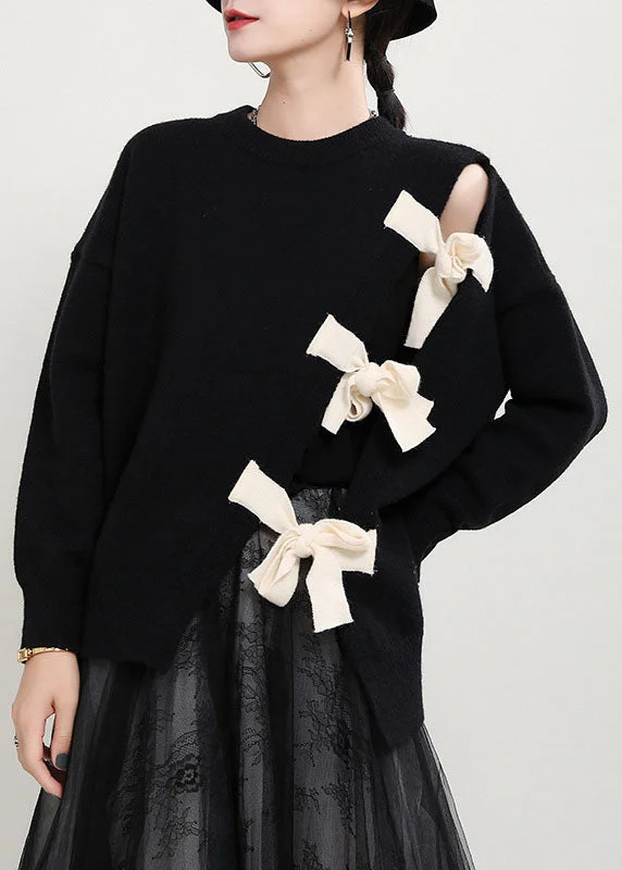 Comfortable yet stylish outfits for women on the go Organic Black O-Neck Patchwork asymmetrical design Fall Knit Knitted sweaters Comfortable yet stylish outfits for women on the go Organic Black O-Neck Patchwork asymmetrical design Fall Knit Knitted sweaters