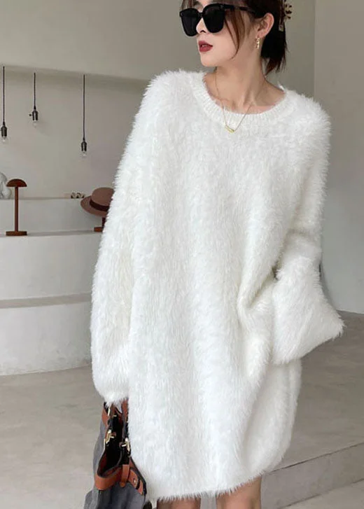 Uncover unique pieces for your perfect wardrobe Organic White V Neck Mink Hair Knitted Sweater Dress Winter Uncover unique pieces for your perfect wardrobe Organic White V Neck Mink Hair Knitted Sweater Dress Winter