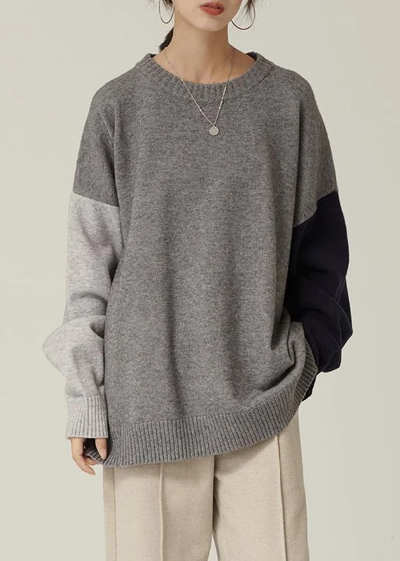 Timeless clothing pieces every woman should own Oversized Gray Sweater Blouse O Neck Patchwork Fall Knitwear Timeless clothing pieces every woman should own Oversized Gray Sweater Blouse O Neck Patchwork Fall Knitwear