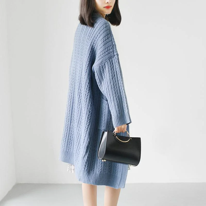 Express your style with fashionable women’s clothing   Pale blue knit coats long sweaters plus size casual outwear