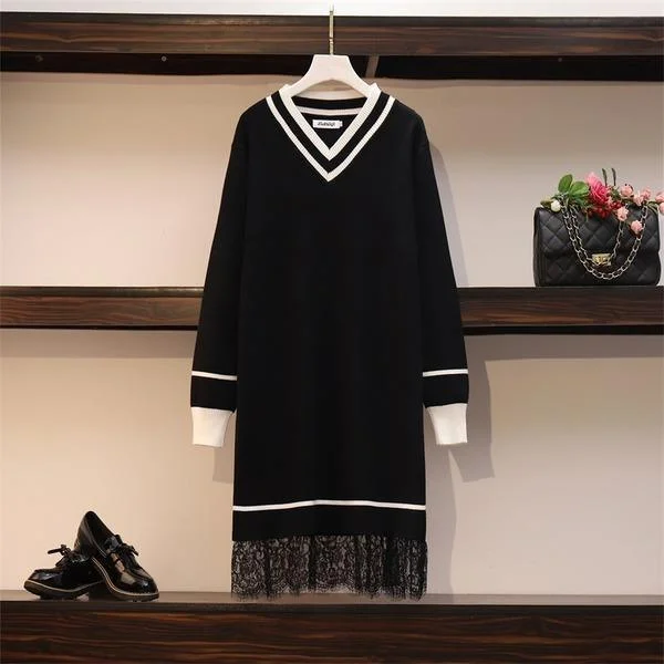 Stylish clothing designed to flatter every woman Patchwork Lace Sweater Dresses Women's Long Sleeve V Neck Mini Straight Ladies High Street Knitting Dresses Stylish clothing designed to flatter every woman Patchwork Lace Sweater Dresses Women's Long Sleeve V Neck Mini Straight Ladies High Street Knitting Dresses