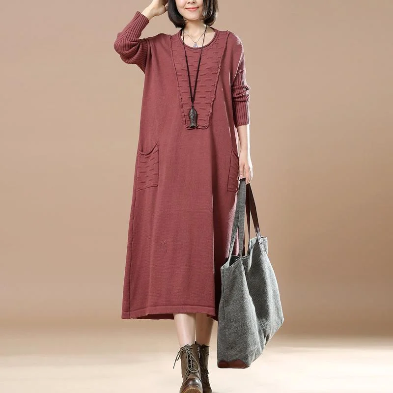 High-fashion styles at affordable prices   Pink knitted maxi dress plus size long sweaters knit gowns