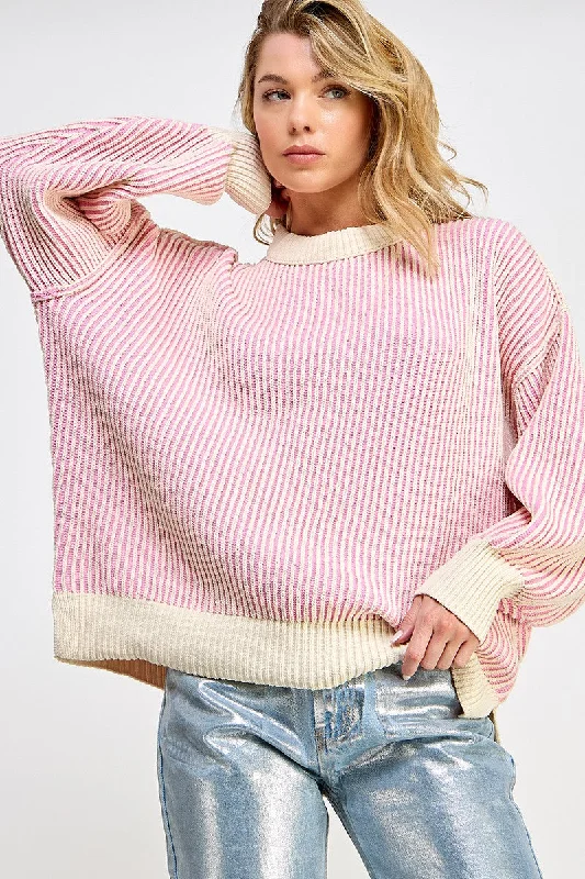 Refresh your closet with chic and comfy styles   Pink Ribbed Balloon Sleeve Sweater