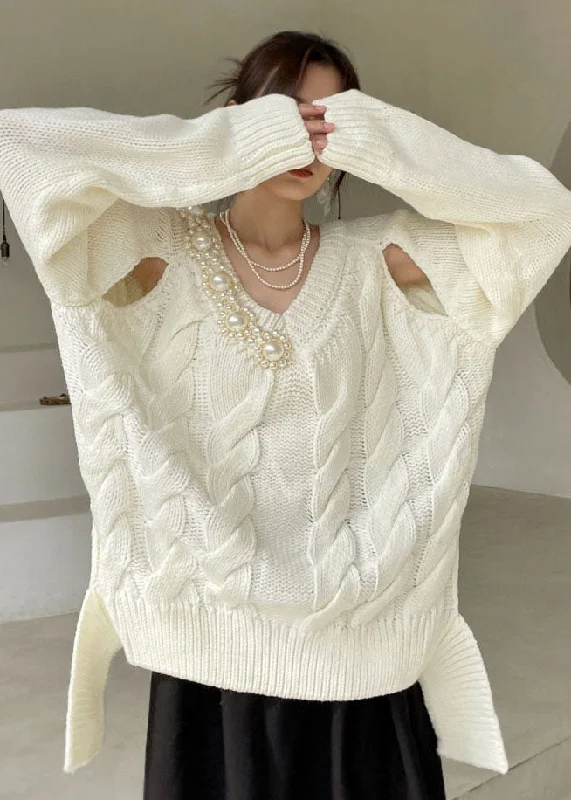 Trendy women’s clothing that suits every taste Plus Size White V Neck thick Knit Sweaters Winter Trendy women’s clothing that suits every taste Plus Size White V Neck thick Knit Sweaters Winter