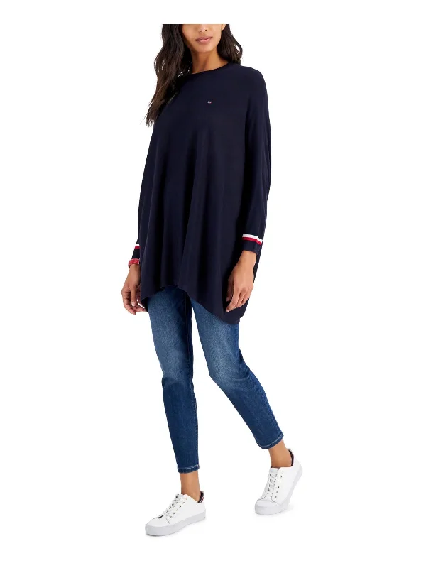 Affordable fashion that looks high-end   Plus Womens Striped Trim Knit Poncho Sweater