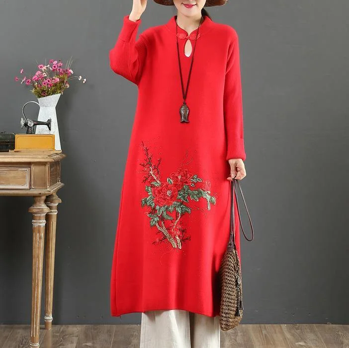 Classic pieces for a timeless wardrobe Pullover stand collar Sweater embroidery dresses Refashion red tunic knitwear Classic pieces for a timeless wardrobe Pullover stand collar Sweater embroidery dresses Refashion red tunic knitwear