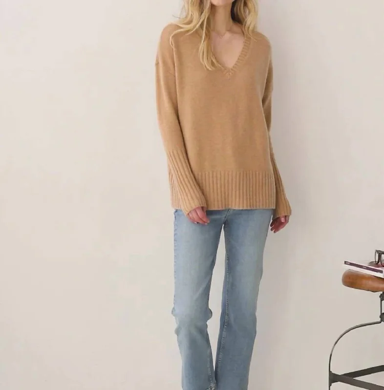 Classic pieces for a timeless wardrobe   Siena Cashmere V Neck Sweater In Camel