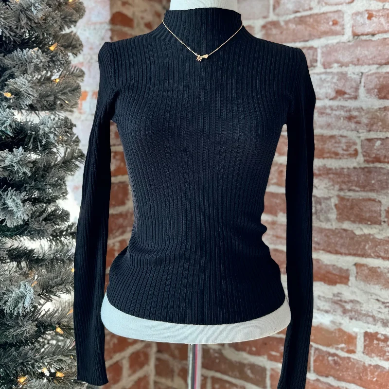 Chic, modern fashion for empowered women   Stuck In Your Ways Ribbed Mock Neck Sweater Black