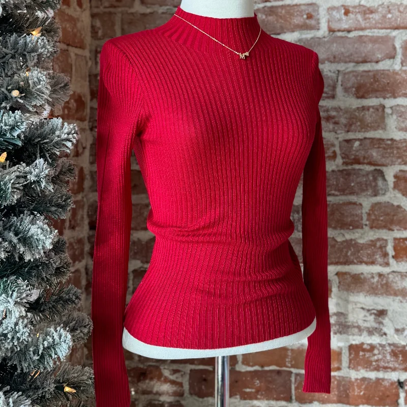 Dress up or down with these versatile pieces Stuck In Your Ways Ribbed Mock Neck Sweater Red Dress up or down with these versatile pieces Stuck In Your Ways Ribbed Mock Neck Sweater Red