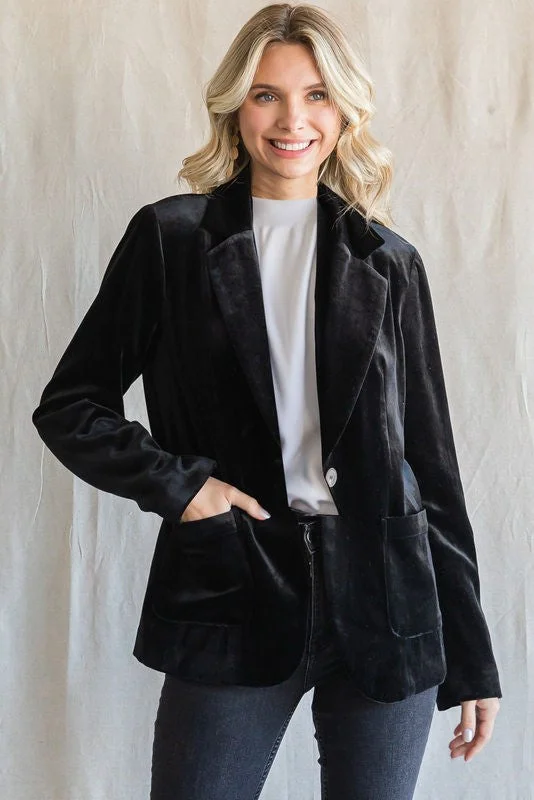 Fashionable clothing that fits every occasion   Trendy Glam Black Velvet Blazer
