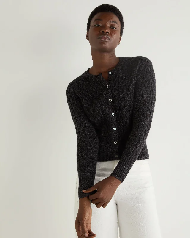 Sleek and sophisticated fashion for modern women Women's Myla Cable Cashmere Cardigan Granite Grey Sleek and sophisticated fashion for modern women Women's Myla Cable Cashmere Cardigan Granite Grey