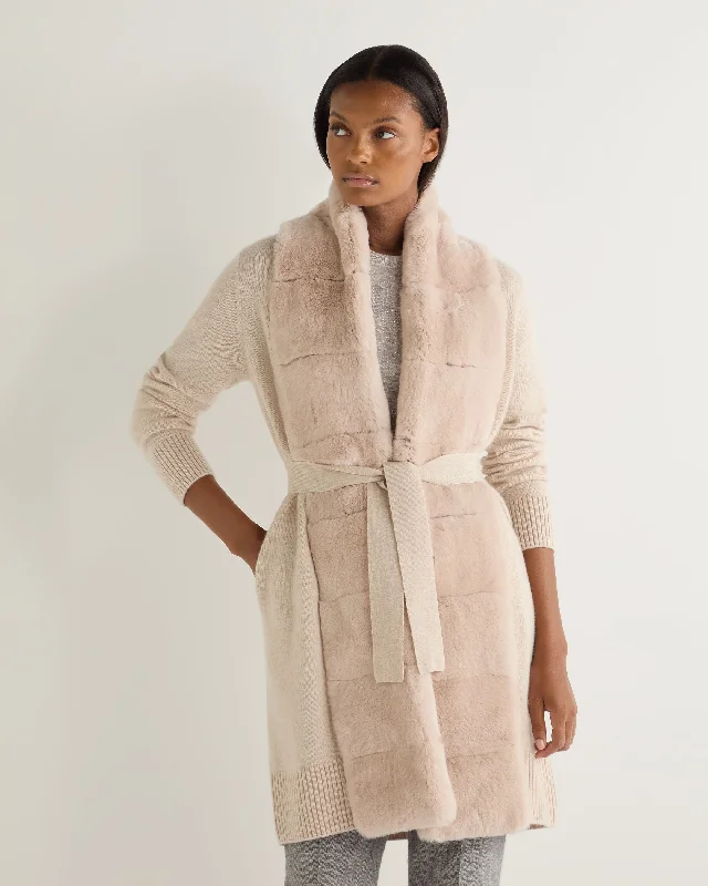 Express your style with fashionable women’s clothing Women's Abbey Fur Placket Cashmere Cardigan Ecru White Express your style with fashionable women’s clothing Women's Abbey Fur Placket Cashmere Cardigan Ecru White
