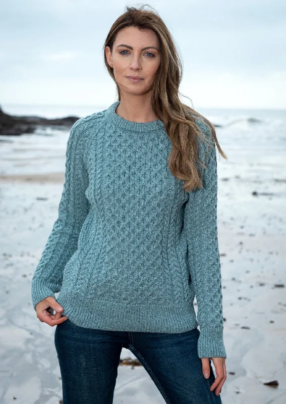 Elegant evening wear for special events   Ladies Slim-Fit Aran Sweater | Aqua